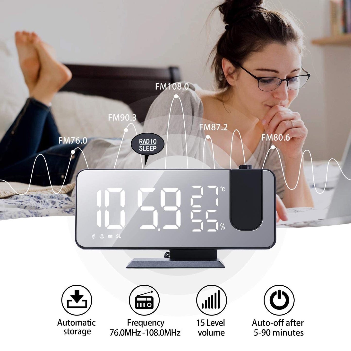 Skorter | Bedroom Projection Digital Alarm Clock