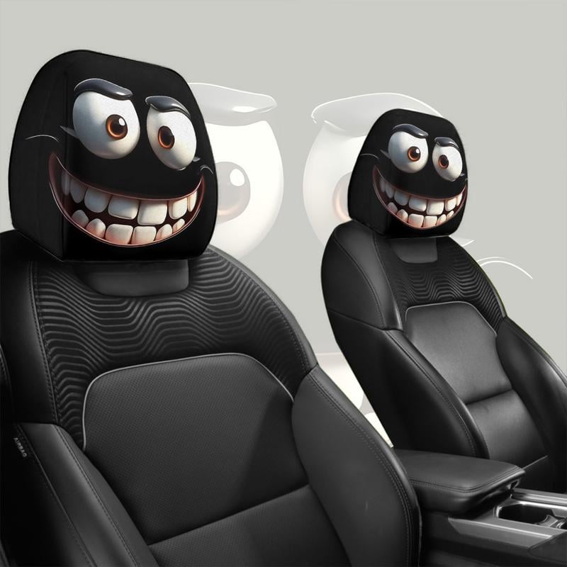 Skorter | 2pcs Set of Funny Big-Eyed Grinning Cartoon Print Car Seat Headrest Covers