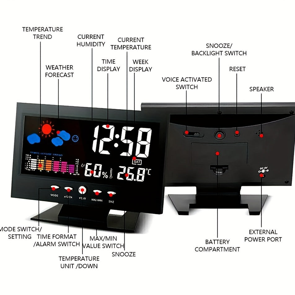 Skorter | TimeSense - Digital Alarm Clock with Calendar, Thermometer, and Snooze