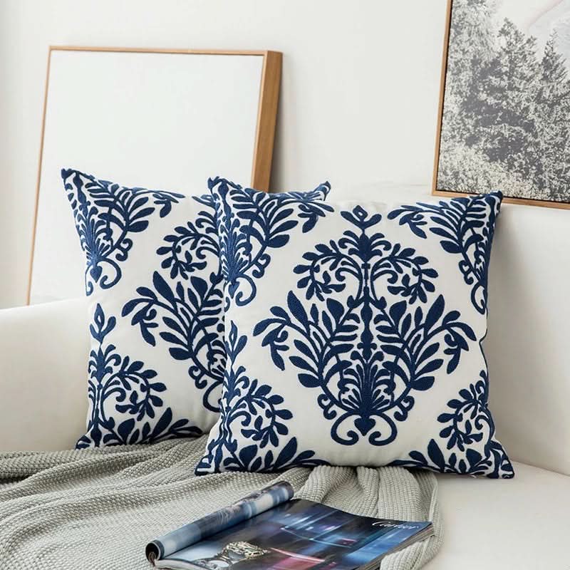 Skorter | Blue Embroidered Decorative Pillow Cover