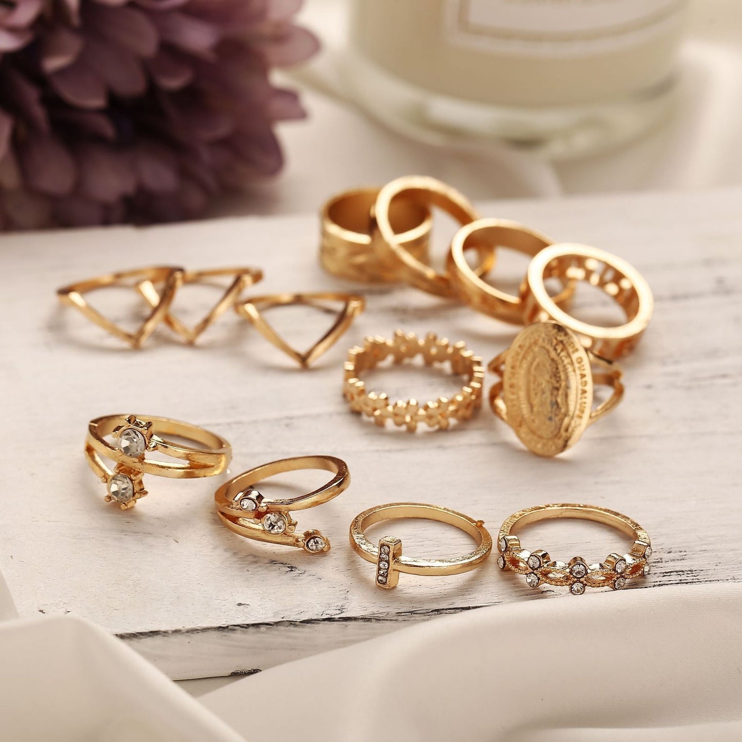 Skorter | 13-piece 18K gold-plated ring set with Austrian crystals - ITALIAN Design