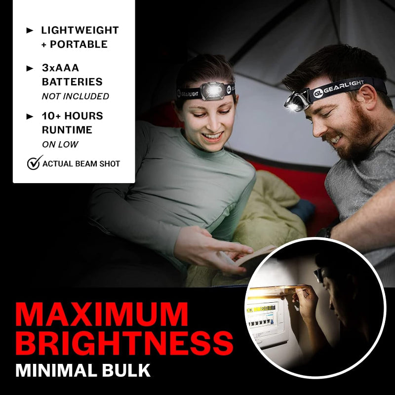 Skørter | 2-Pack LED Headlamp, Adjustable Headband with 7 Modes
