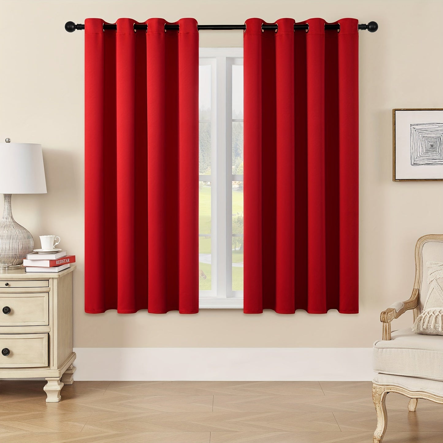 Skorter | Blackout Curtains - 2 Pieces Modern Polyester Curtains with Thermal Insulation and Rings