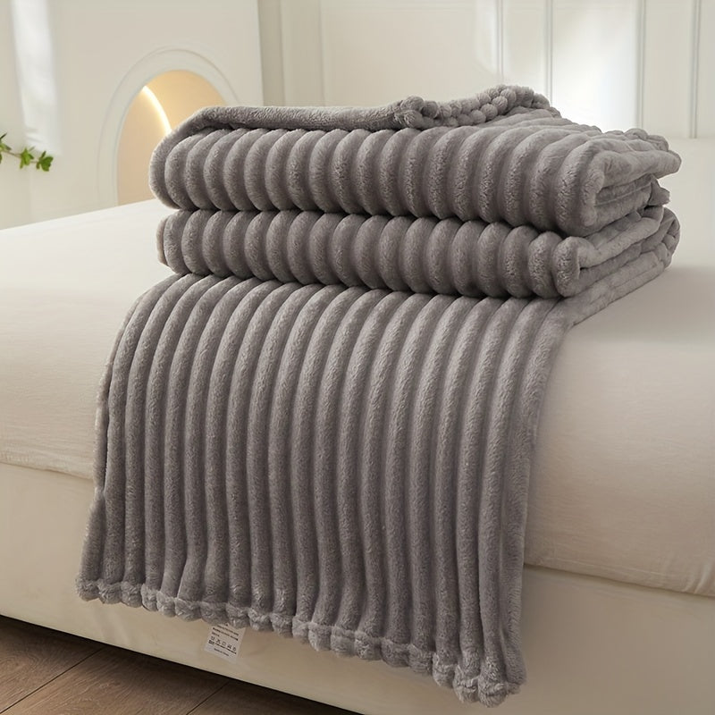 Skorter | Thick Striped Plush Rug - Soft and Skin-Friendly Sofa Blanket, Multifunctional Nap Rug