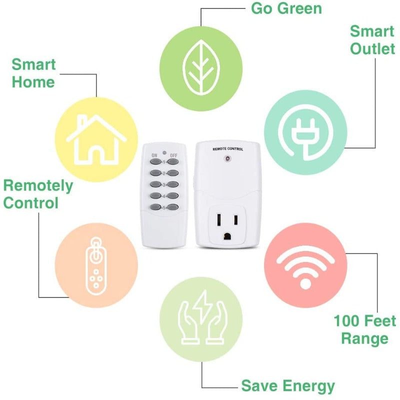 Skørter | Wireless remote control outlet switch strap socket for household appliances, wireless remote light switches (2 remote controls + 5 outlets)