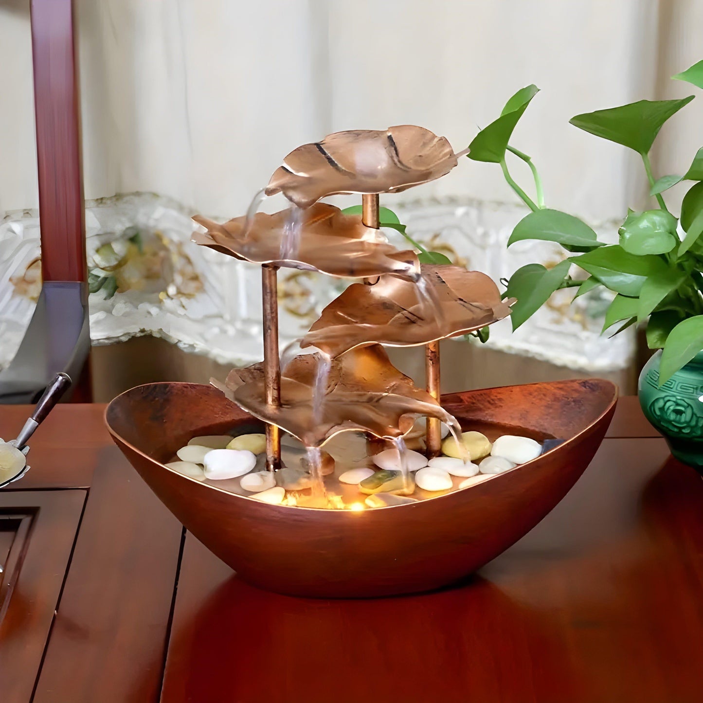 Skorter | Aquaura - Table Fountain with LED lights made of soothing leaves