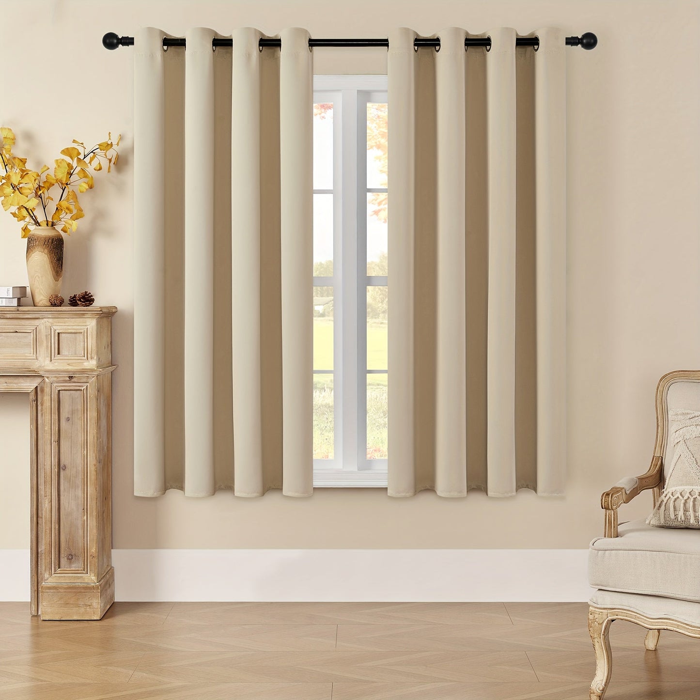 Skorter | Blackout Curtains - 2 Pieces Modern Polyester Curtains with Thermal Insulation and Rings