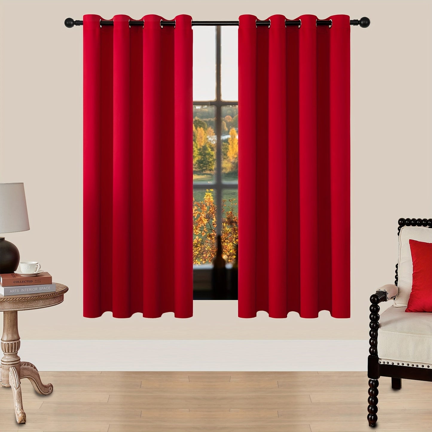 Skorter | Blackout Curtains - 2 Pieces Modern Polyester Curtains with Thermal Insulation and Rings