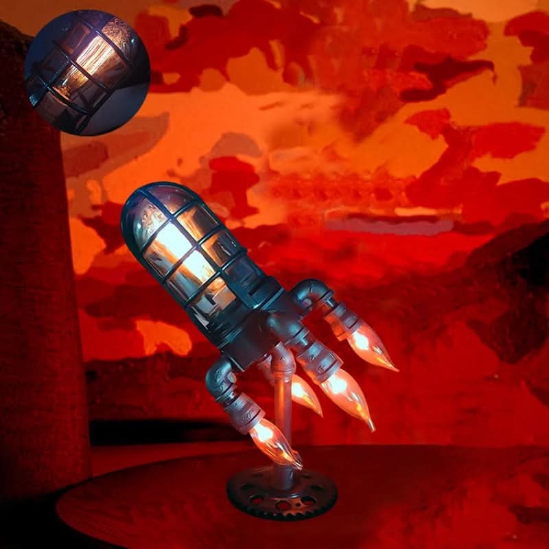 Skorter | Steampunk Rocket Table Lamp with Flame Light