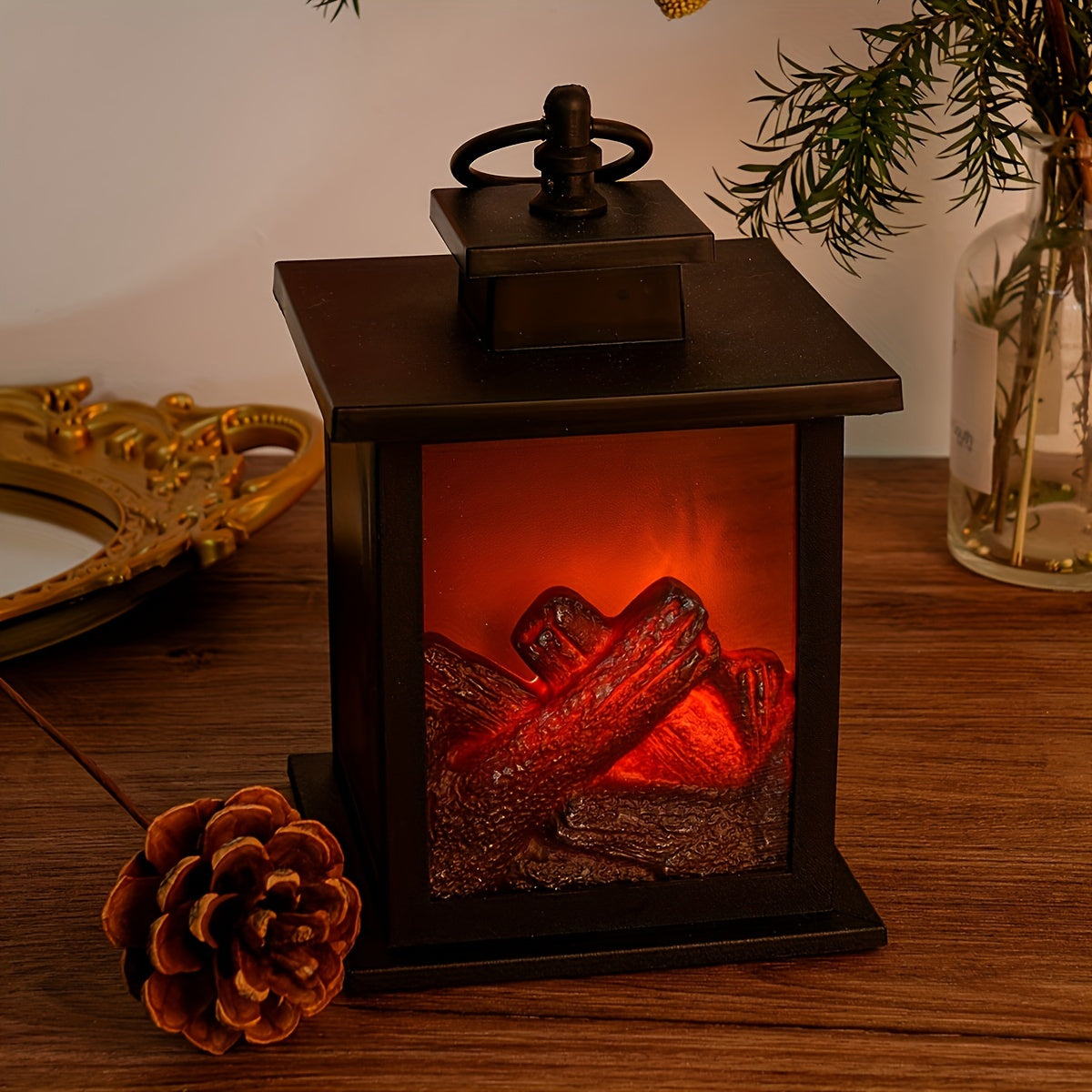 Skorter | Cozy rectangular fireplace lantern stove lamp - Realistic simulation flame lights
