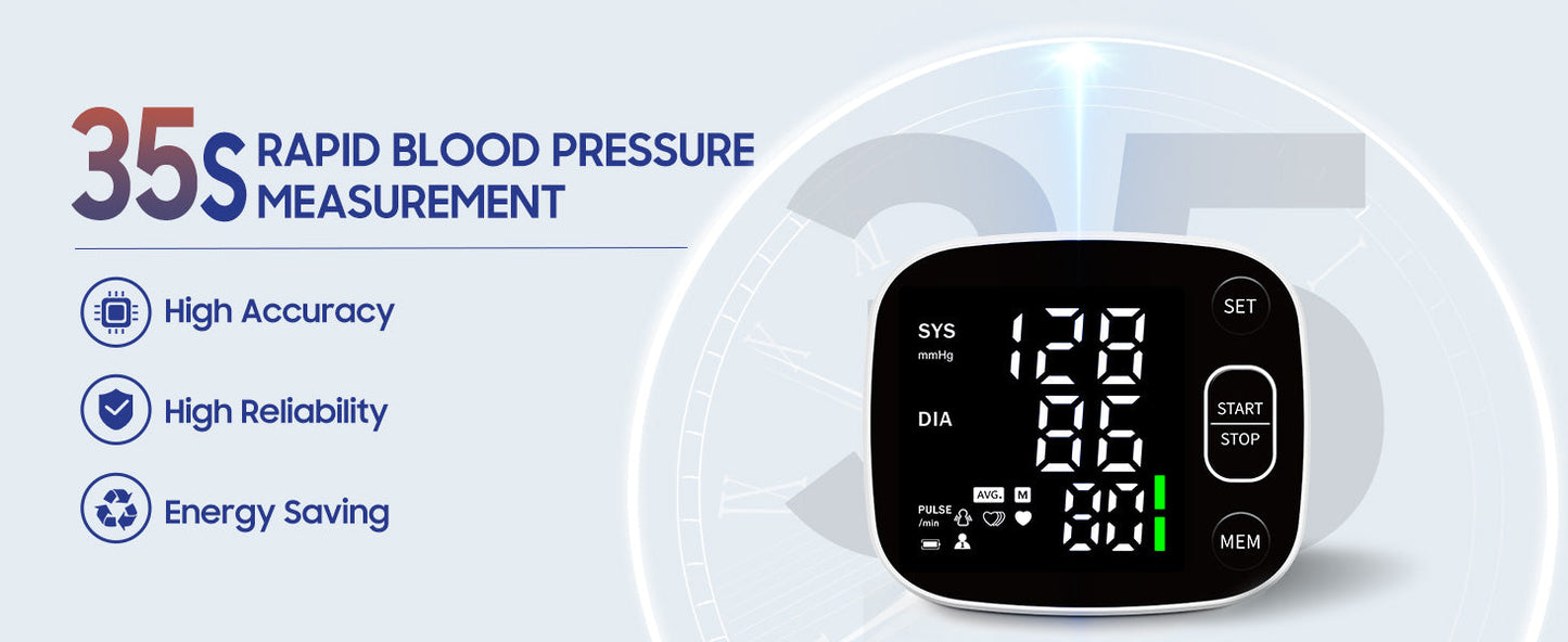 Skorter | Oklar Blood Pressure Monitors for Home Use Rechargeable Wrist Digital BP Machine Cuff with LED Backlit Screen, Voice Broadcast, 240 Memory Storage for 2 Users with Carrying Handle