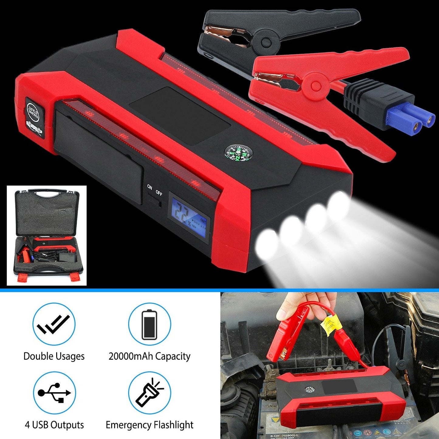 Skorter | Car starting battery booster with LCD screen 4 modes LED flashlight