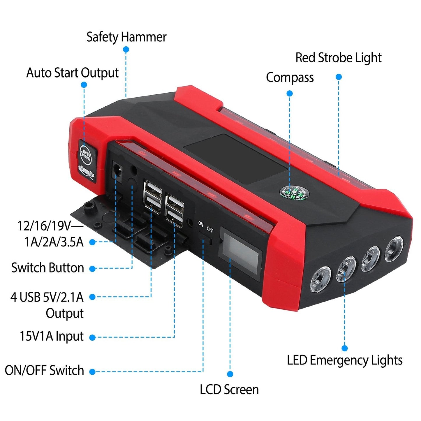 Skorter | Car starting battery booster with LCD screen 4 modes LED flashlight