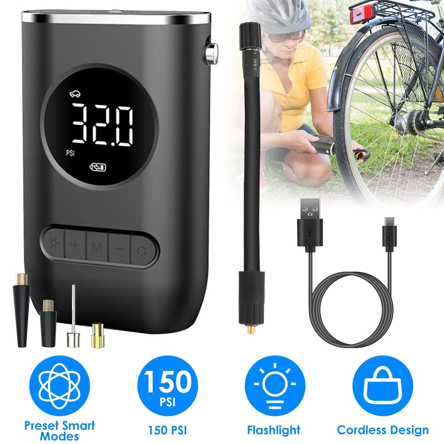Skorter | Bike Tire Pump Holder 150 PSI with LED Light