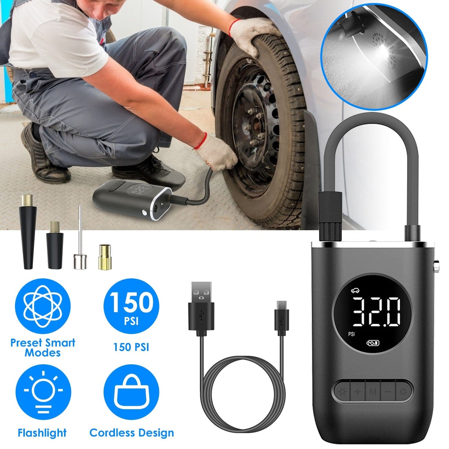 Skorter | Bike Tire Pump Holder 150 PSI with LED Light