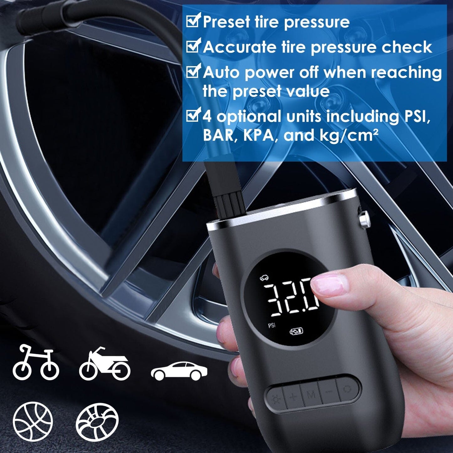 Skorter | Bike Tire Pump Holder 150 PSI with LED Light