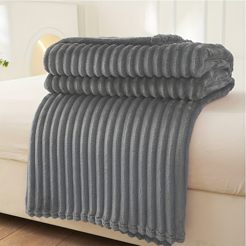 Skorter | Thick Striped Plush Rug - Soft and Skin-Friendly Sofa Blanket, Multifunctional Nap Rug