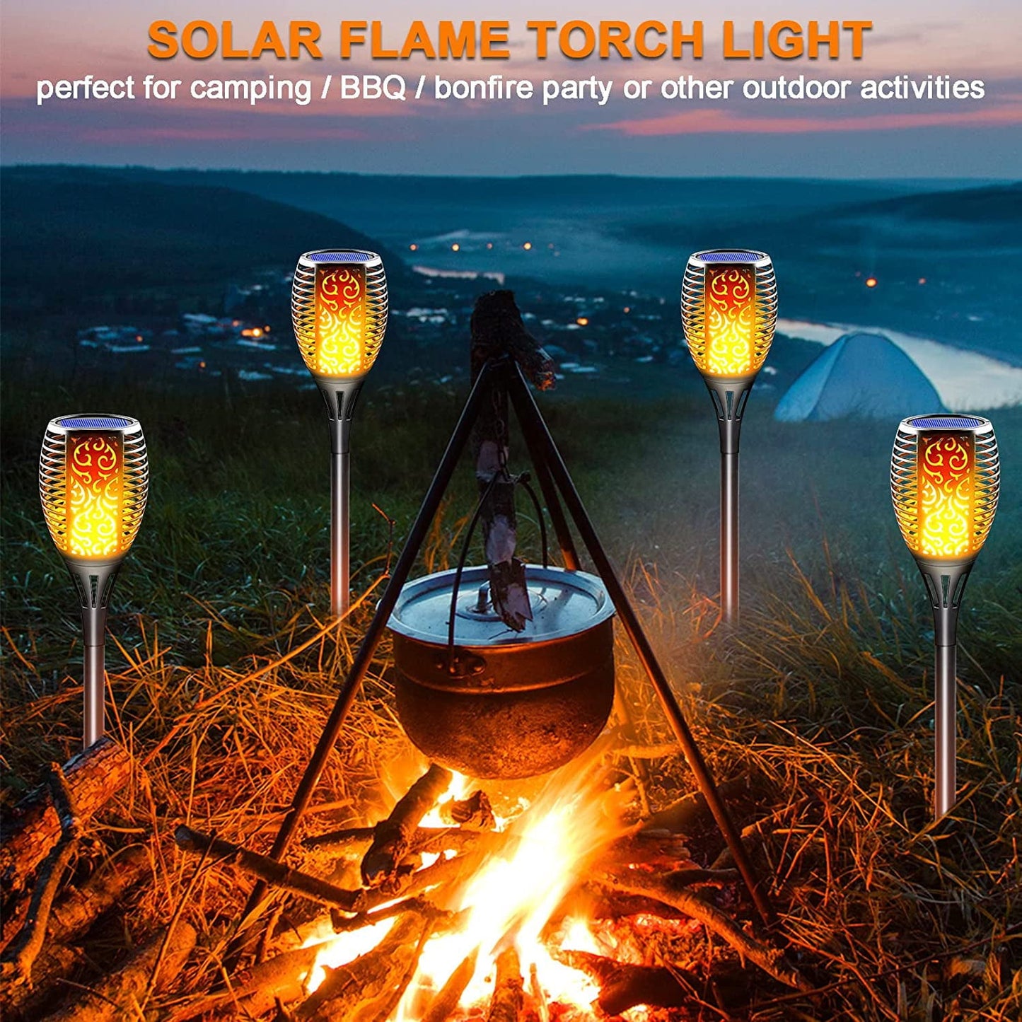Skørter | 4 Pack Solar Outdoor LED Lights with Flaming Hat, Waterproof Solar Garden Lights for Pathway Landscaping Patio Decor