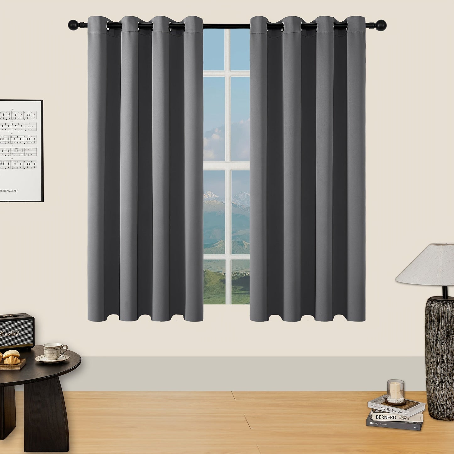 Skorter | Blackout Curtains - 2 Pieces Modern Polyester Curtains with Thermal Insulation and Rings