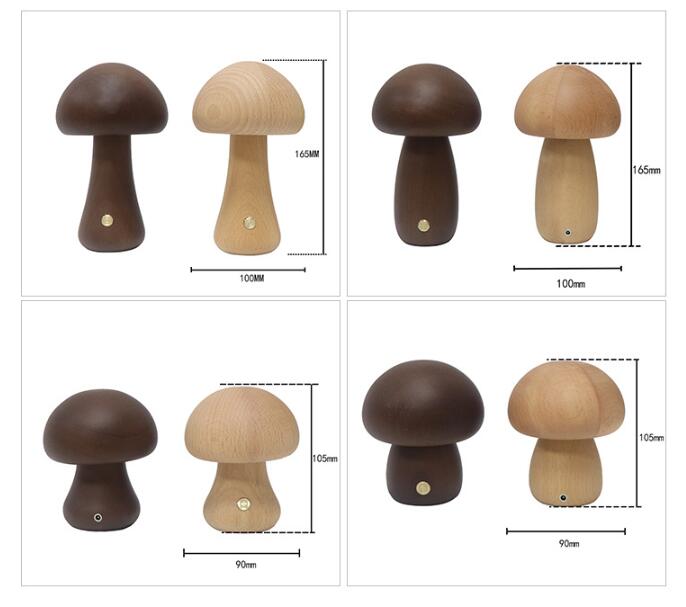 Skorter | LumoNight Wooden Mushroom Night Light – LED Bedside Lamp with Touch Control
