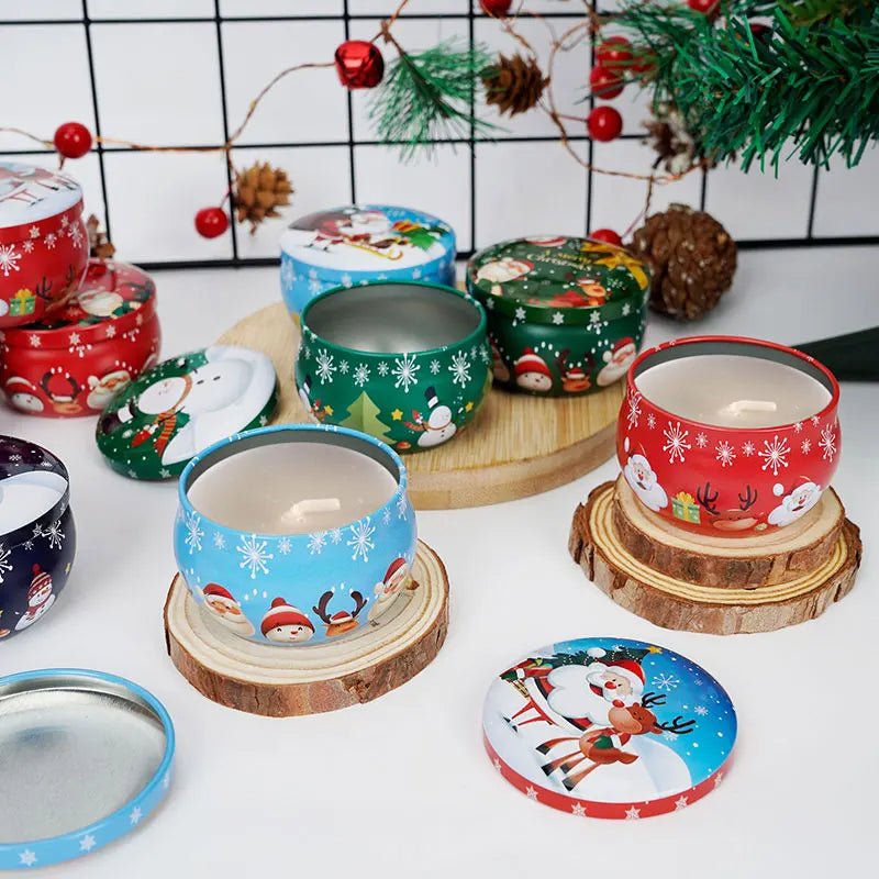 Skorter | Christmas Candle Round Tin Box Set of 12– Perfect for Candy, Party Decor, or DIY Handmade Candles – Metal Container with Lid (2.2oz)
