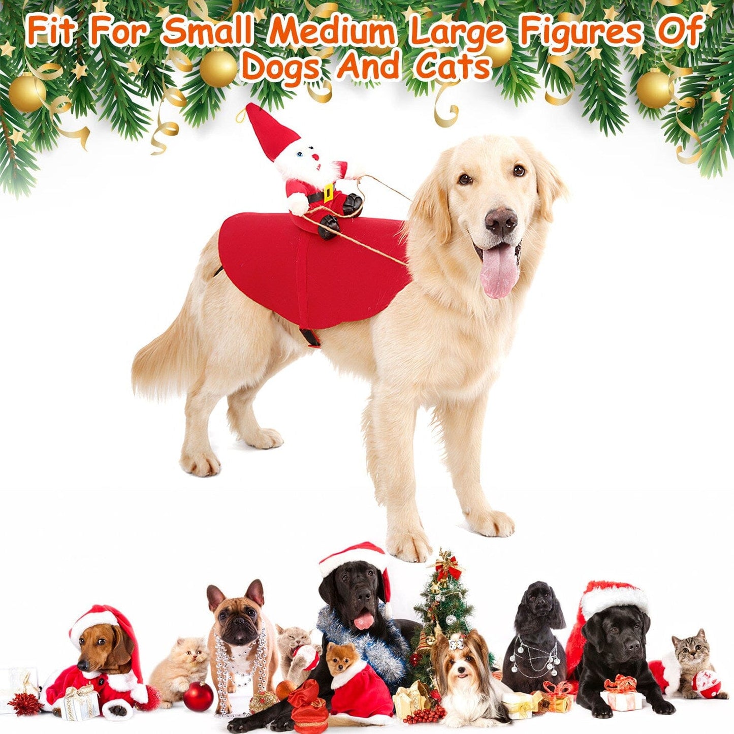 Skorter | Christmas Costumes Red Winter Coat for Dog Riding Santa Claus with Bell