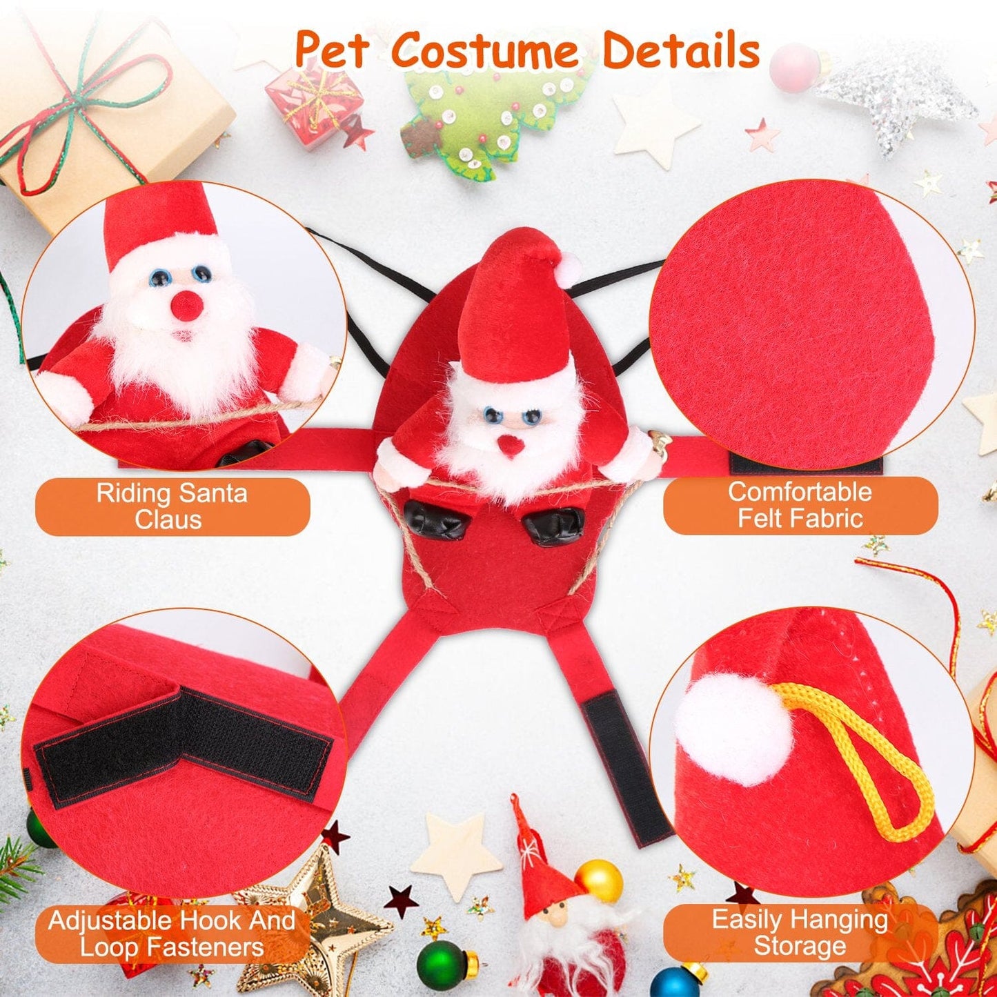 Skorter | Christmas Costumes Red Winter Coat for Dog Riding Santa Claus with Bell