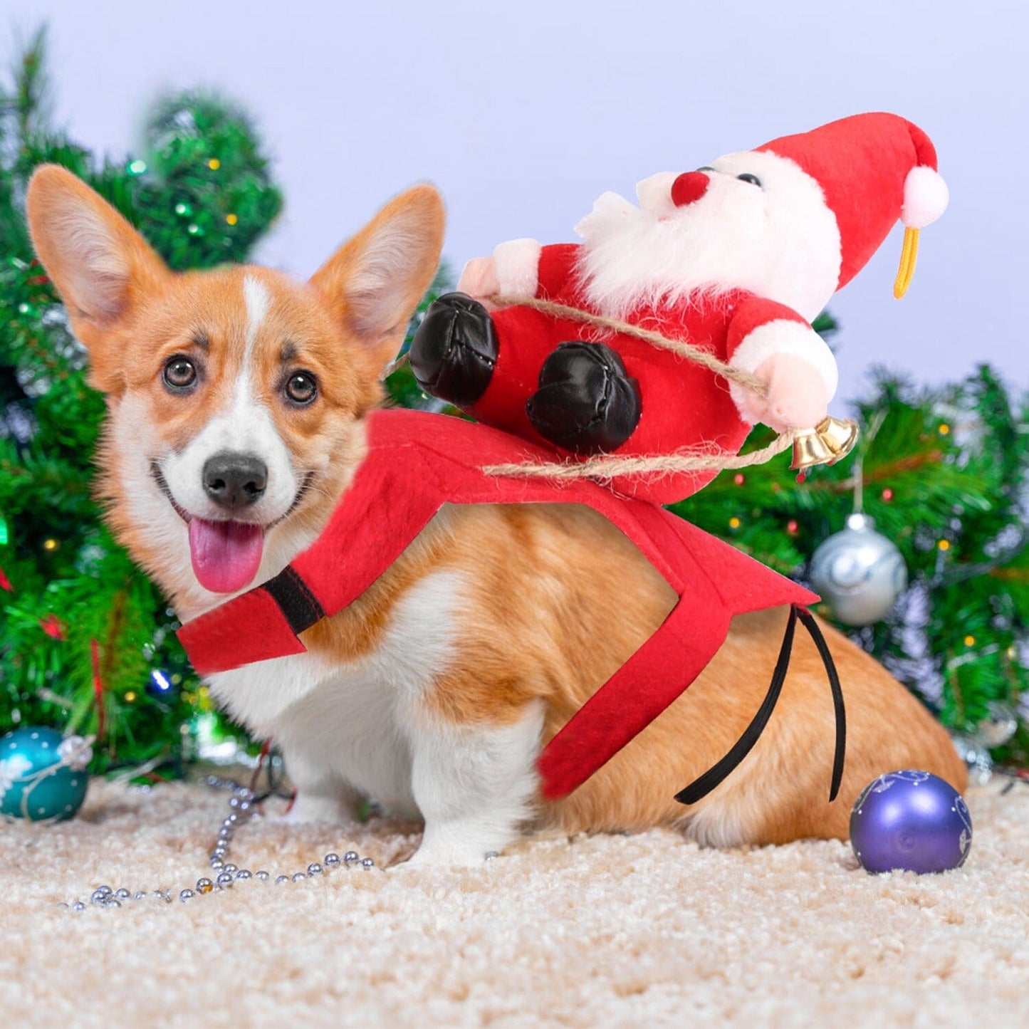 Skorter | Christmas Costumes Red Winter Coat for Dog Riding Santa Claus with Bell