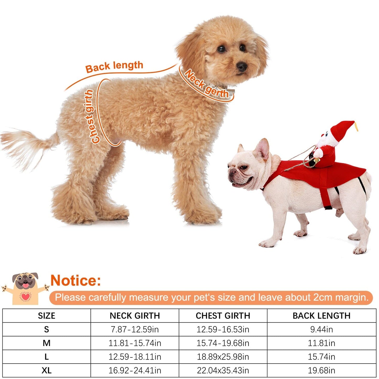 Skorter | Christmas Costumes Red Winter Coat for Dog Riding Santa Claus with Bell