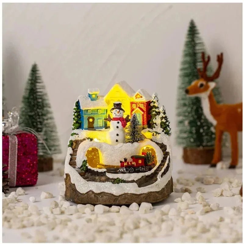 Skorter | Christmas Figurine with Music & Lights – Snowy House Décor with Snowman for Delightful Holiday Gifts & Home Charm