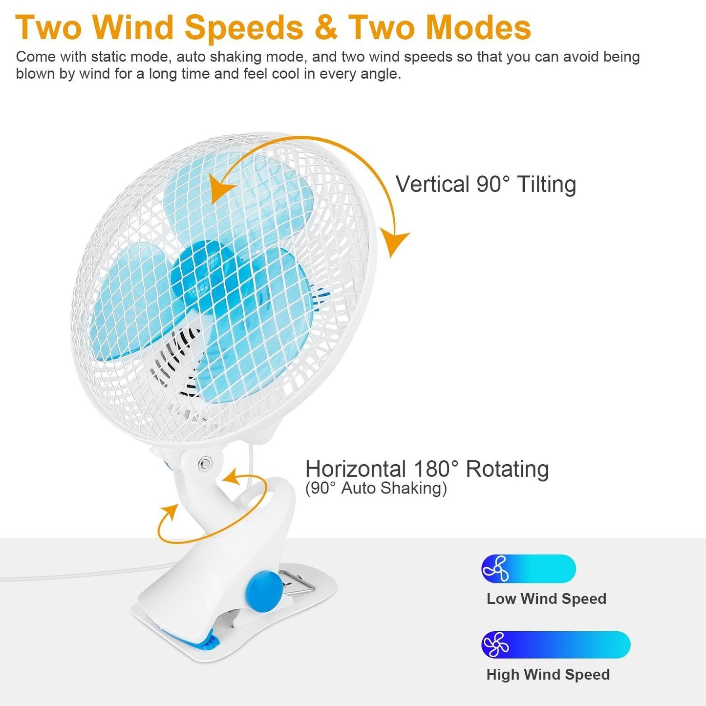 Skorter | Clip-On 2 Speeds Silent Clamp Fan