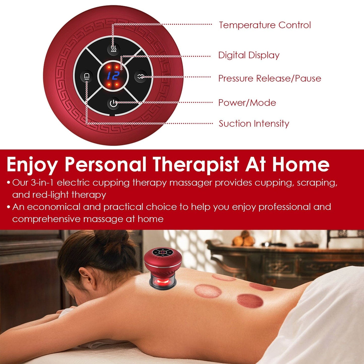 Skorter | Cuppin Therapy Massage Device with Red Light Heat Treatment 16 Level Temperature