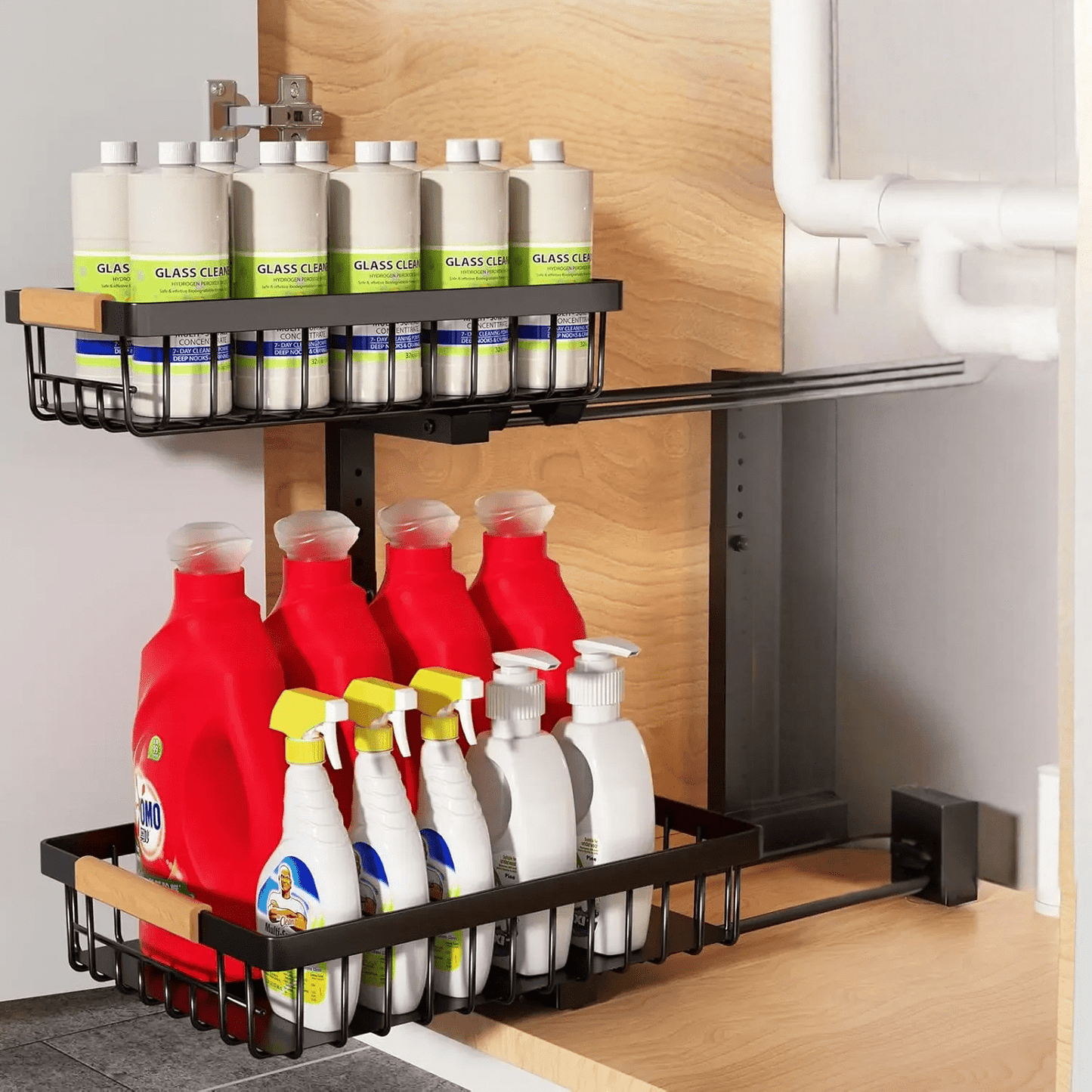 Skorter | Curcura – Heavy-Duty Adjustable Steel Under Sink Organizer for Kitchen & Bathroom