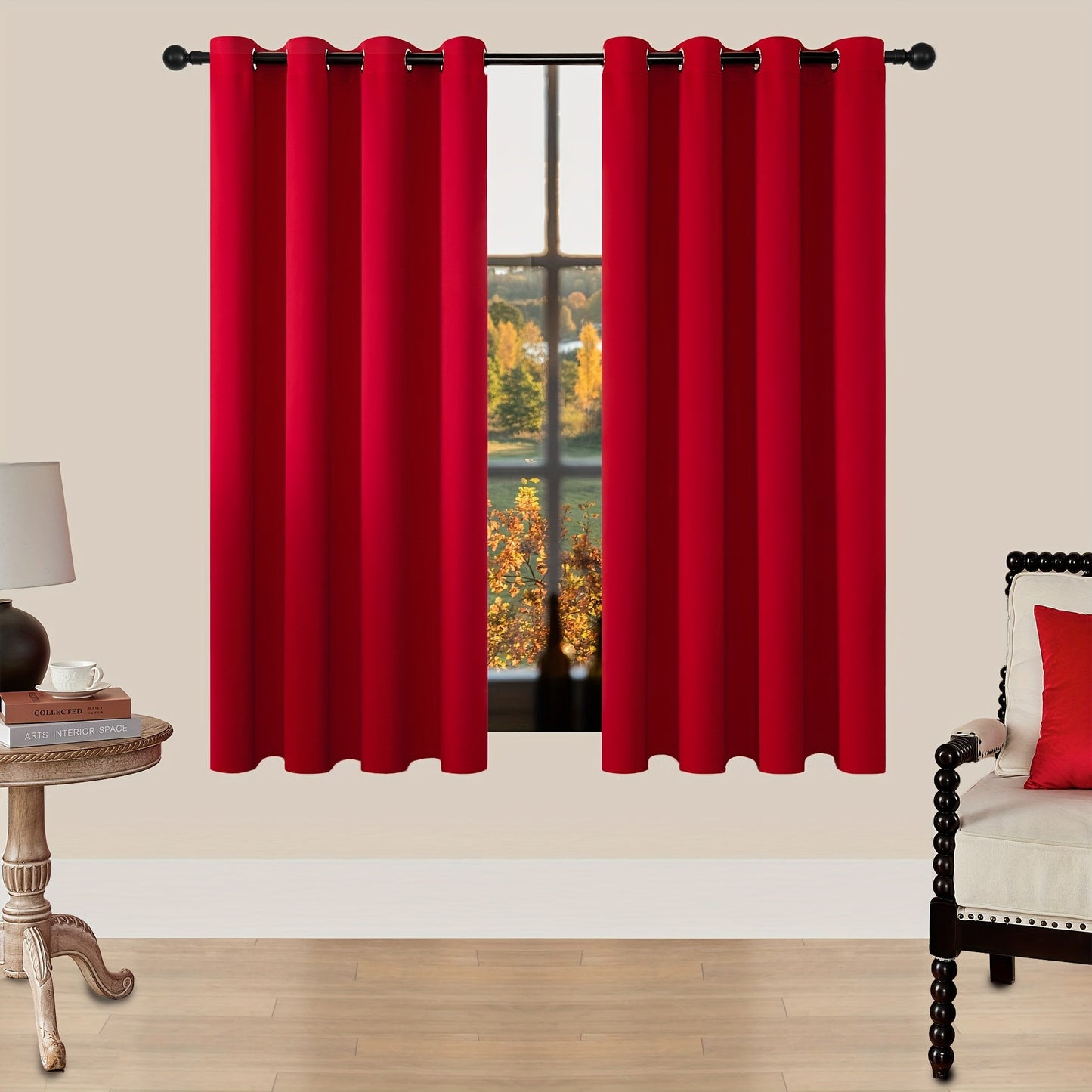 Skorter | Blackout Curtains - 2 Pieces Modern Polyester Curtains with Thermal Insulation and Rings
