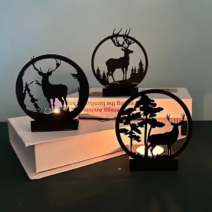 Skorter | Black Iron Deer Candle Holder - Creative Christmas Decoration