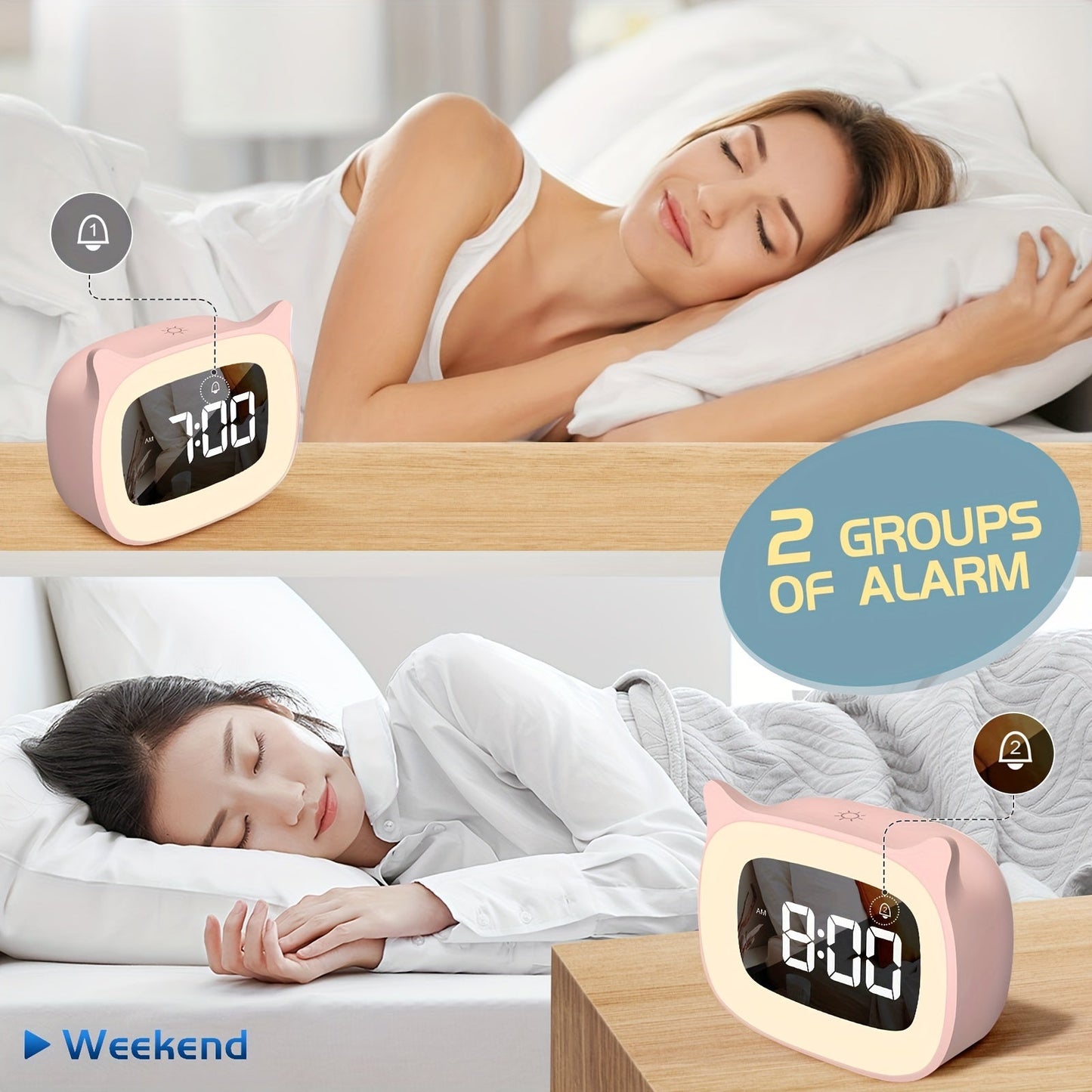 Skorter | KittyGlow - Cute Cat Ear Alarm Clock with Night Light