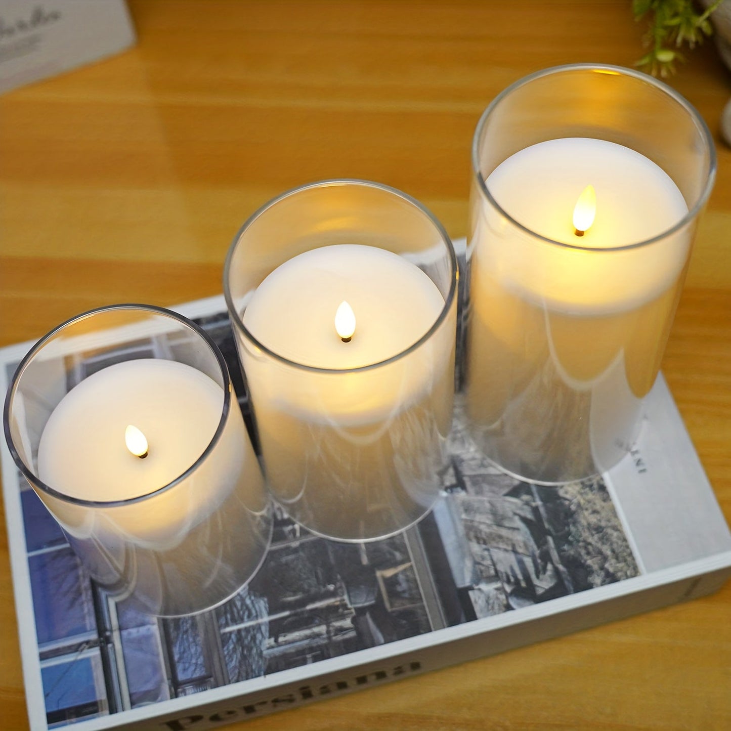 Skorter | Flameless Candle Set with Remote Control - LED Light for Christmas & Halloween Decor (Set of 3 - White)