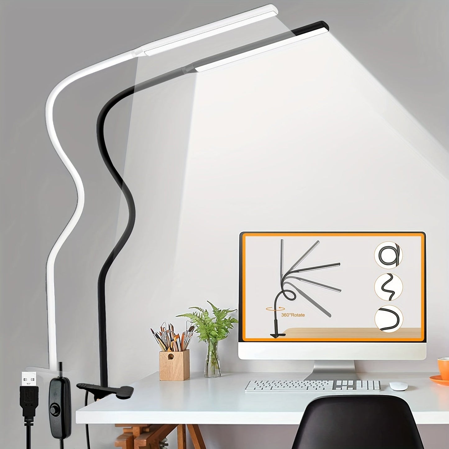 Skorter | FlexiGlow - LED Desk Lamp with Swan Neck and Clip