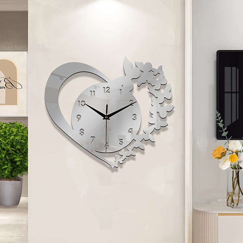 Skorter | Silent Heart-Shaped Acrylic Wall Clock - Frameless Love Design for Living Room, Bedroom & Office