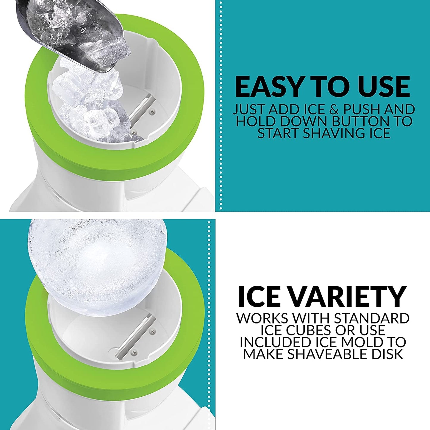 Skørter | Electric Hawaiian Tabletop Snow Cone Machine, Shaved Ice Machine Included 1 Reusable Plastic Cup and Ice Molds, White/Green