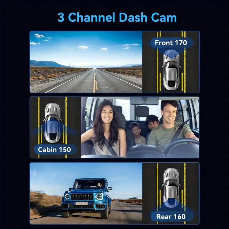 Skorter | 1080P Triple Dash Cam Front, Interior and Rear with 32GB Card, Night Mode, HDR & More