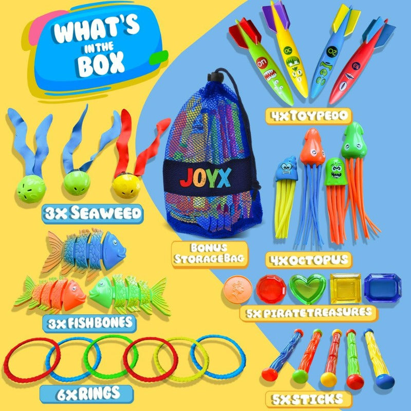 Skørter | 30 Pcs Swimming Toy Set with Storage Bag & Water Toys Swimming Learning & Diving Skills Development for Kids