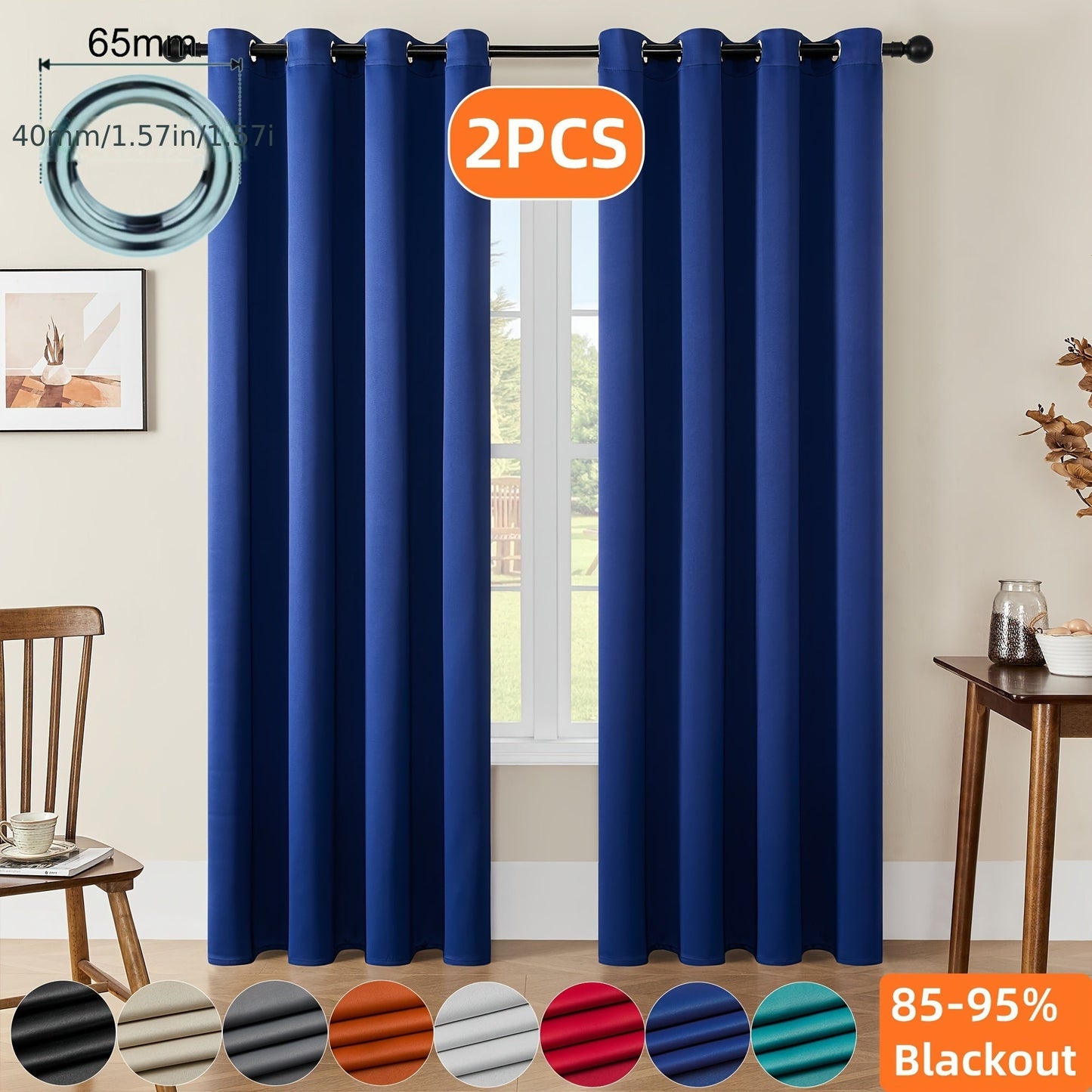 Skorter | Blackout Curtains - 2 Pieces Modern Polyester Curtains with Thermal Insulation and Rings