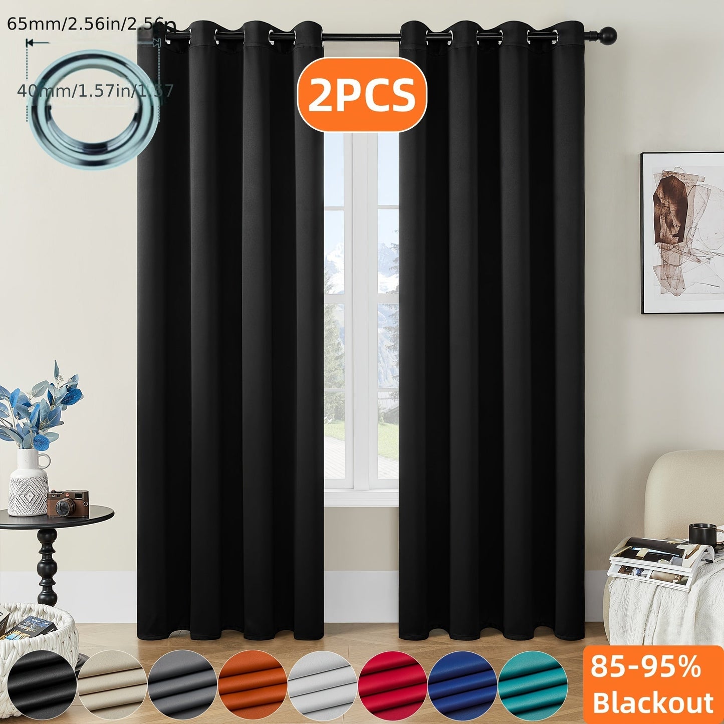 Skorter | Blackout Curtains - 2 Pieces Modern Polyester Curtains with Thermal Insulation and Rings