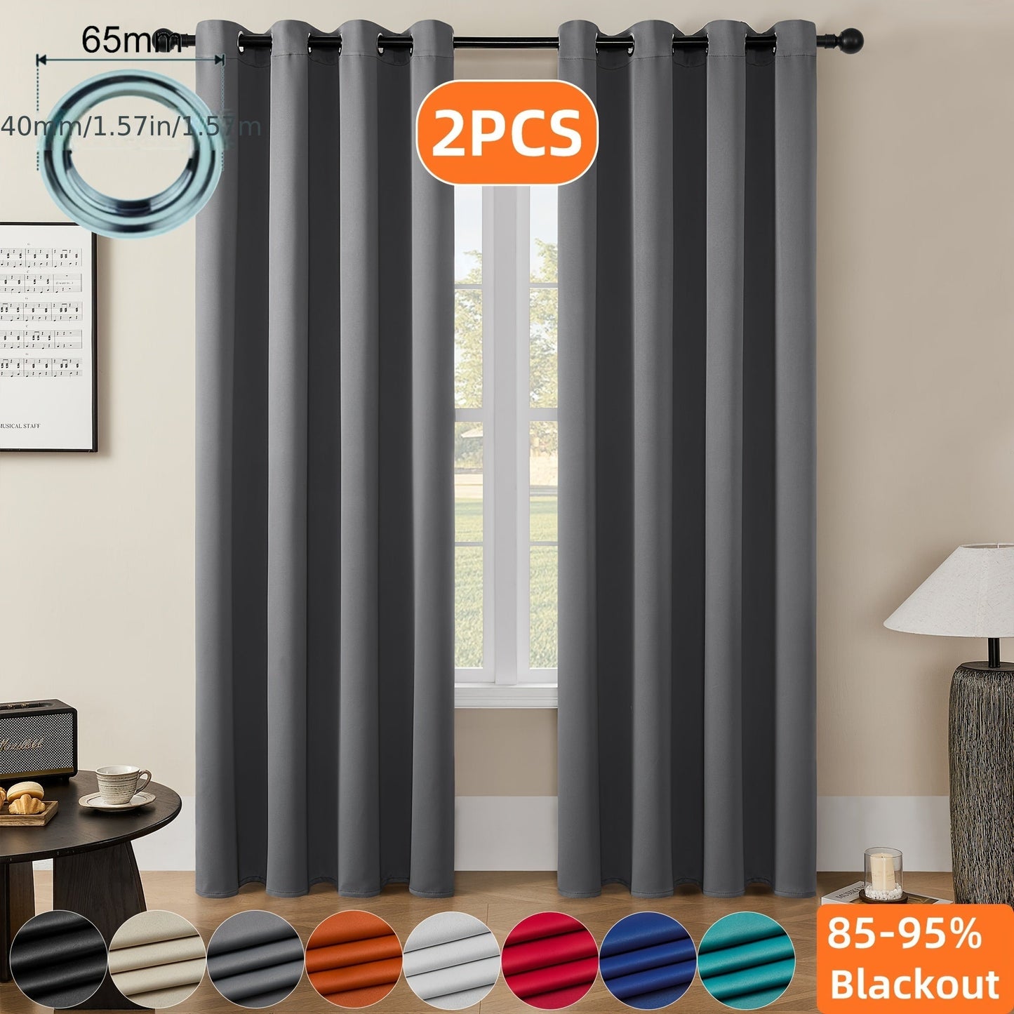 Skorter | Blackout Curtains - 2 Pieces Modern Polyester Curtains with Thermal Insulation and Rings