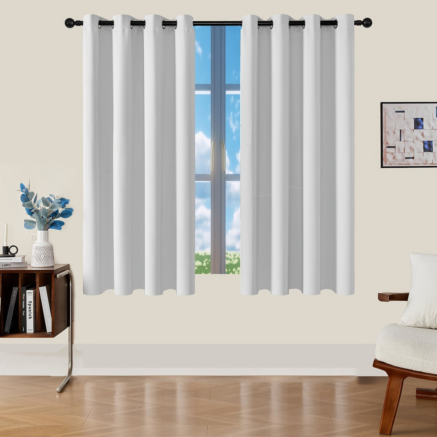 Skorter | Blackout Curtains - 2 Pieces Modern Polyester Curtains with Thermal Insulation and Rings