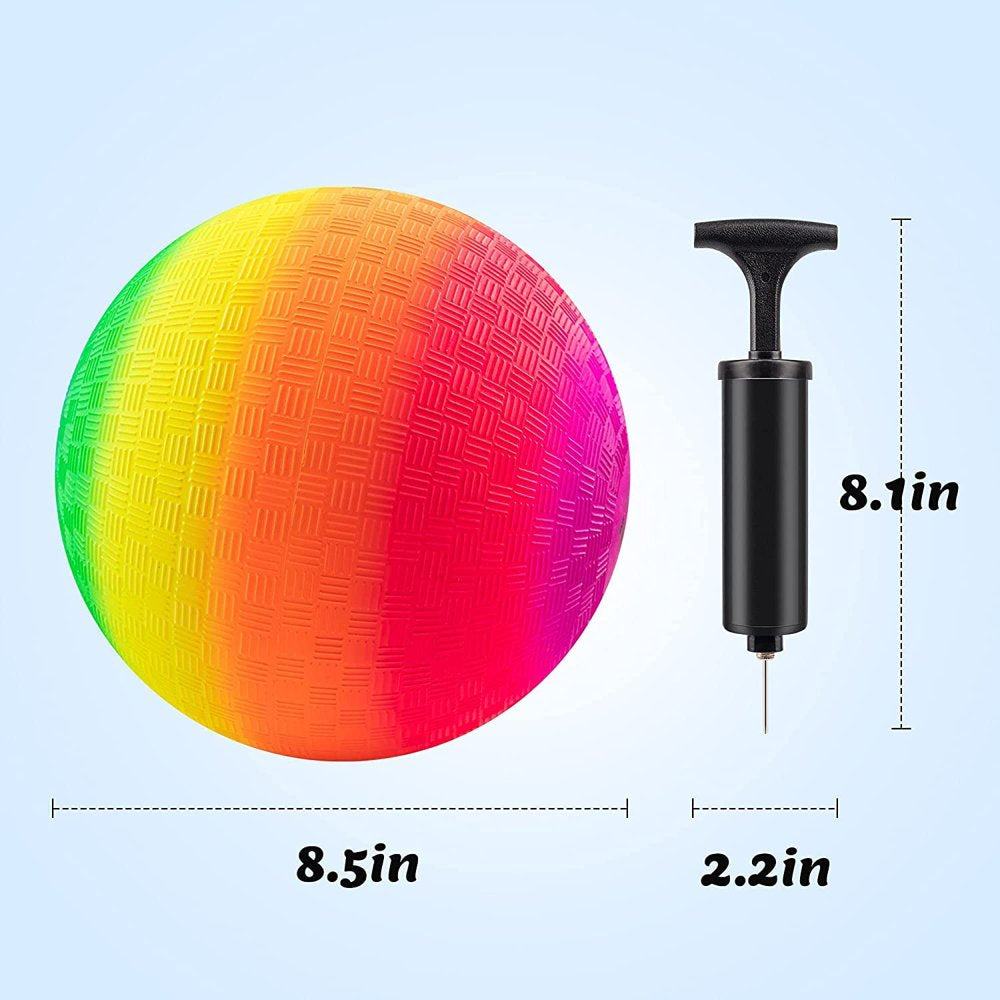 Skørter | Play Balls Kickballs 8.5 Inches, Rainbow Play Ball Set for Kids and Adults, Dodgeball Kick Balls Handballs for Indoor & Outdoor Playground Games with Hand Pump (4 Pack)