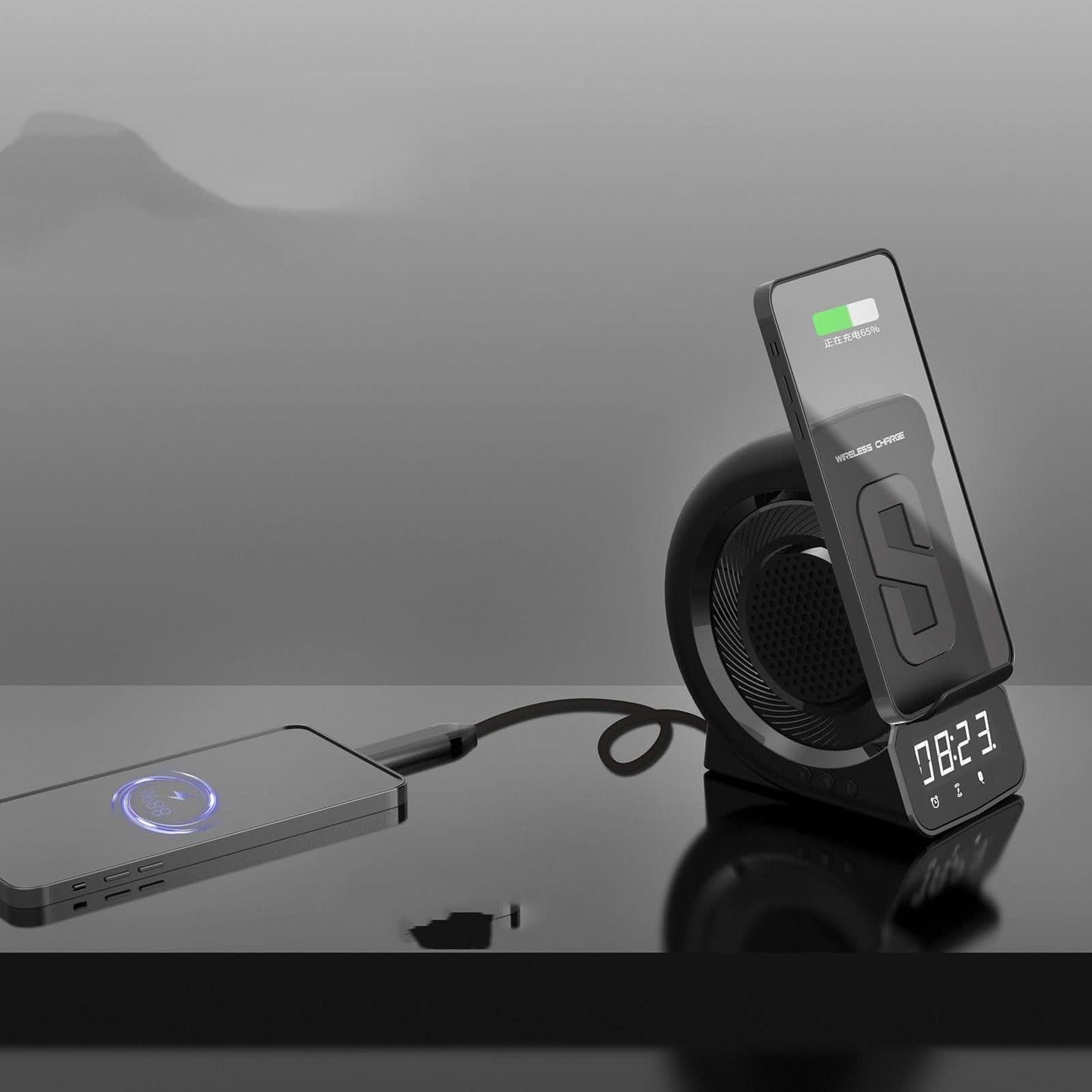 Skorter | BRYN - Alarm clock with portable speaker and wireless charger