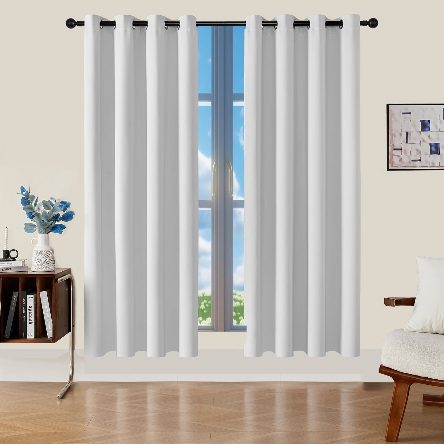 Skorter | Blackout Curtains - 2 Pieces Modern Polyester Curtains with Thermal Insulation and Rings