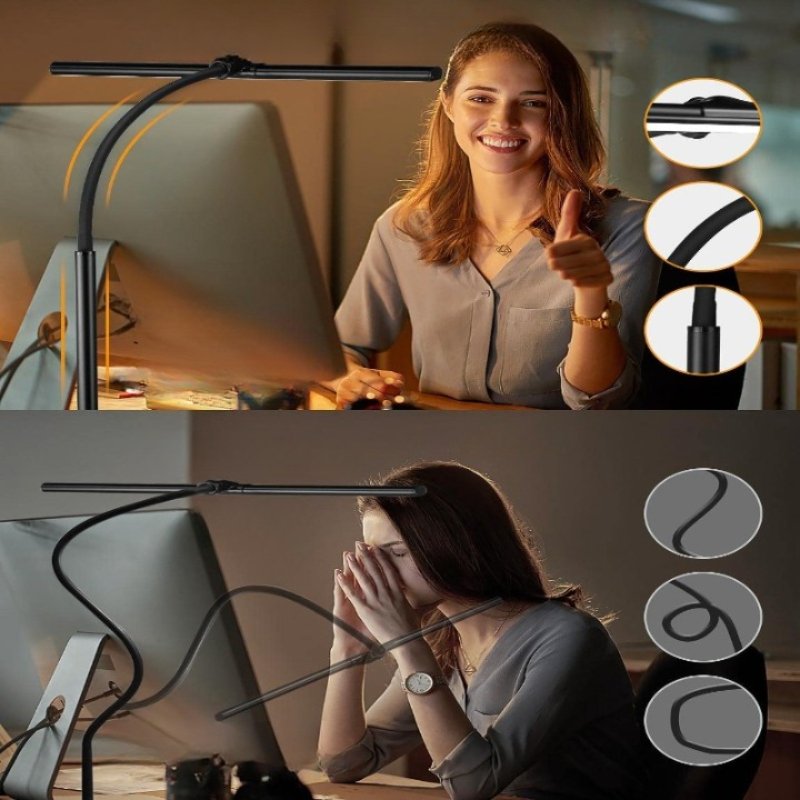 Desk Lamp For Office Home Eye - Caring Architect Task Lamp 25 Lighting Modes Adjustable LED Desk Lamp Flexible Gooseneck Clamp Light For Workbench - SKØRTER